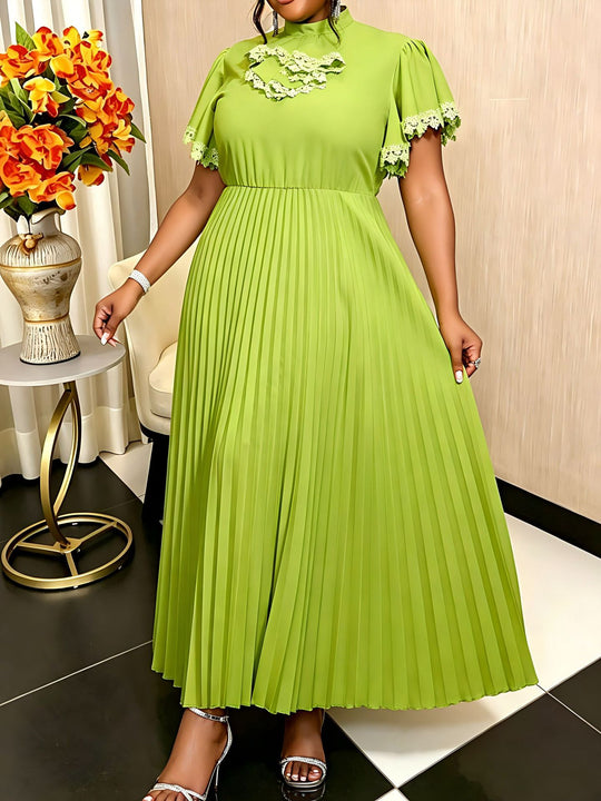 Damen Elegantes Maxi-Kleid mit Plisseefalten und Rüschendetails EB