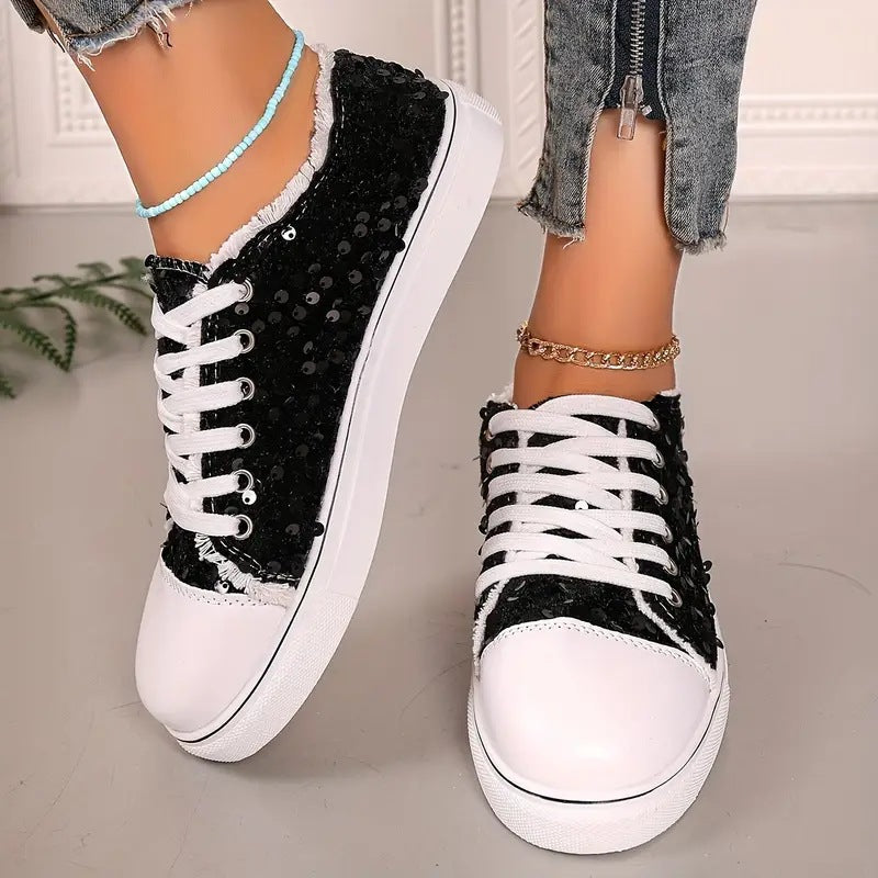 Damen Trendige Sneakers mit funkelnden Pailletten und komfortabler Sohle EB