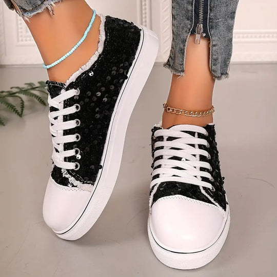 Damen Trendige Sneakers mit funkelnden Pailletten und komfortabler Sohle EB
