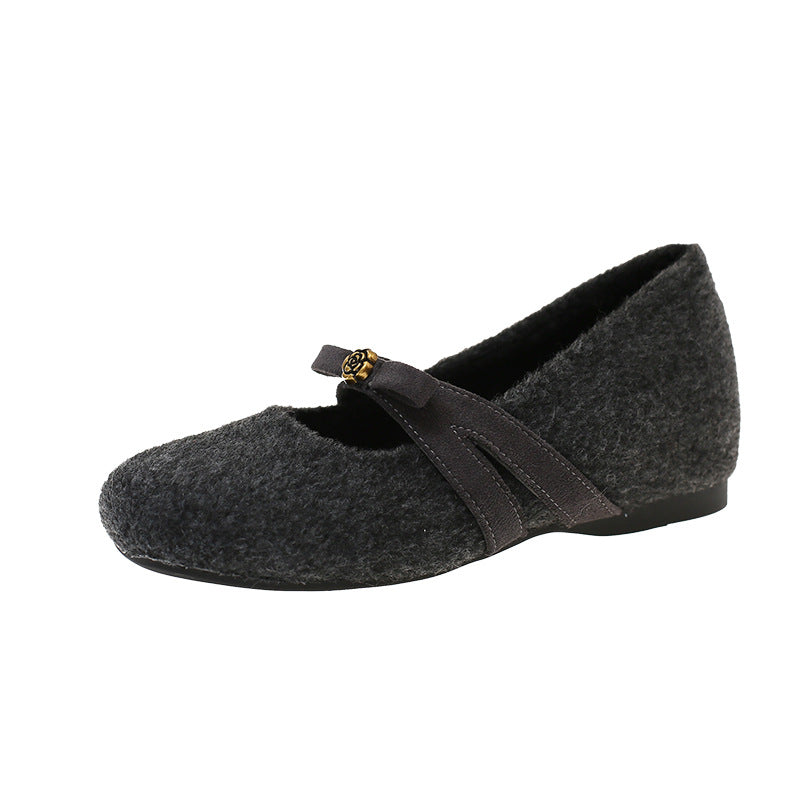 Damen Bequeme Filzschuhe mit dekorativer Schleife EB