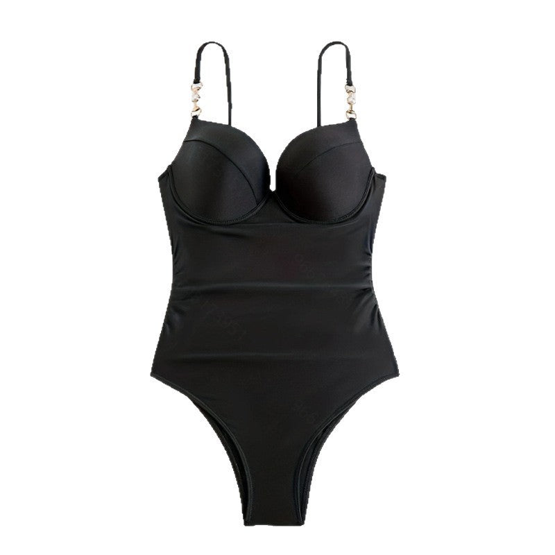 Damen Eleganter Hochgeschnittener Einteiler Badeanzug mit modischen Schnallen EB