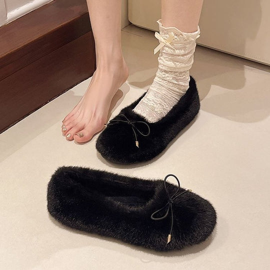 Damen Flauschige Pantoffeln mit dekorativem Bow EB