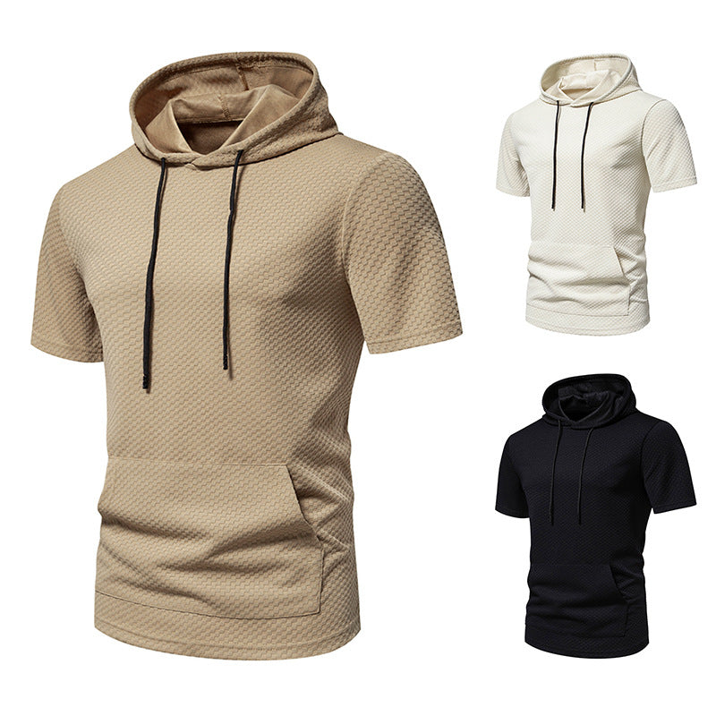 Herren Kurzarmkapuzenpullover mit strukturiertem Design EB