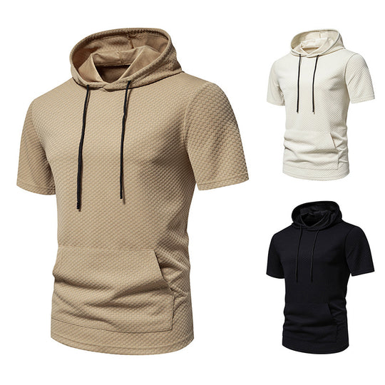 Herren Kurzarmkapuzenpullover mit strukturiertem Design EB