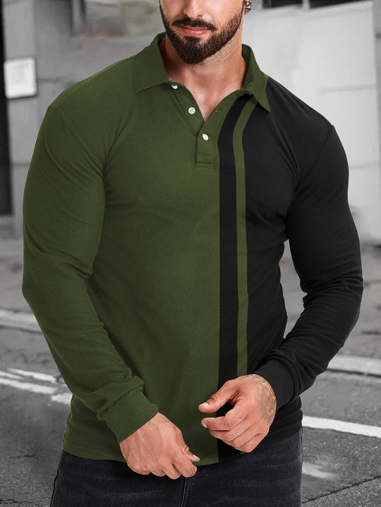 Herren Langarm-Polohemd mit modernem Farbblockdesign EB