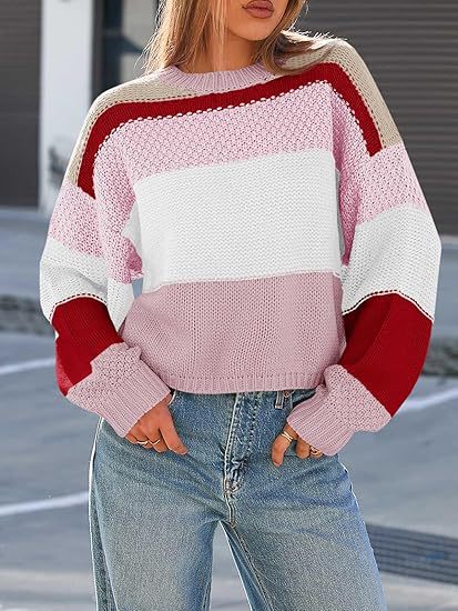 Damen Grobstrickpullover mit Farbblockdesign und oversized Schnitt EB