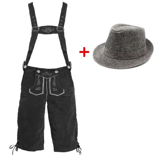 Herren nan traditionelle Trachtenlederhose mit verstellbaren Trägern und Trachtenhut EB