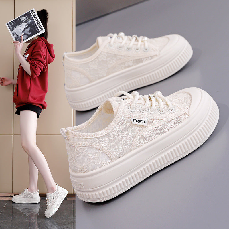 Damen Sneakers mit floralem Spitzen-Obermaterial und modischem Plateau EB