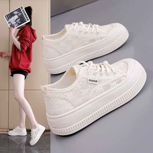 Damen Sneakers mit floralem Spitzen-Obermaterial und modischem Plateau EB
