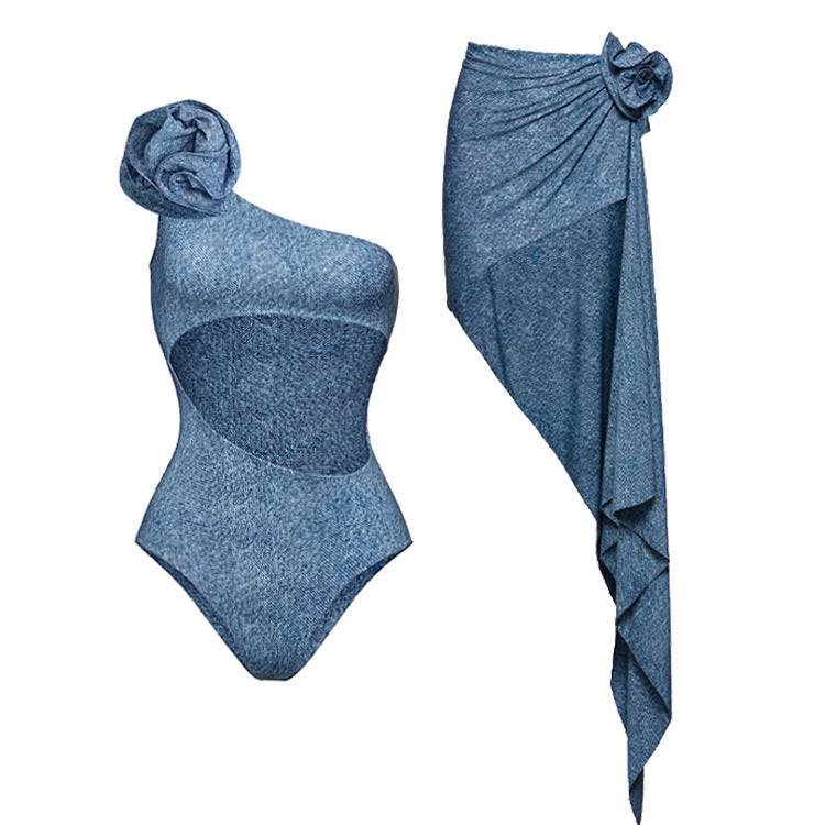 Damen Bikiniset mit eleganten Rüschen und stilvollem Überrock EB