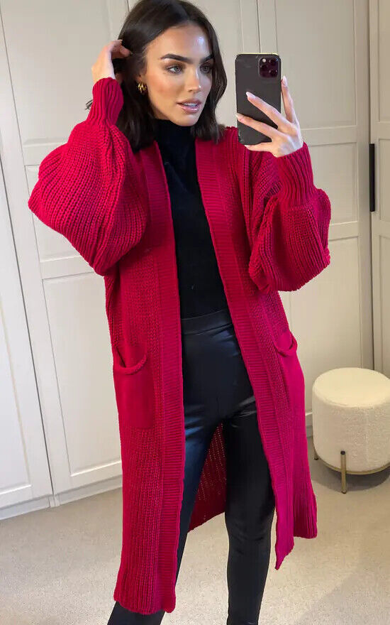 Damen Langer Strickmantel mit großzügigen Taschen EB