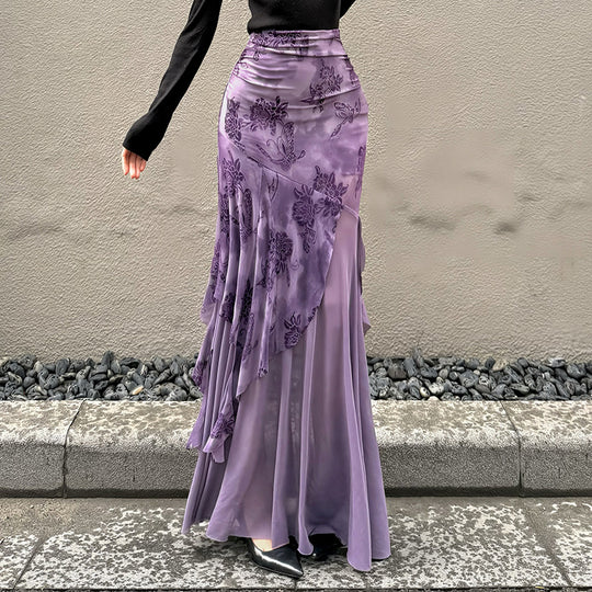 Damen Maxi-Rock mit floralem Design und asymmetrischem Schnitt EB