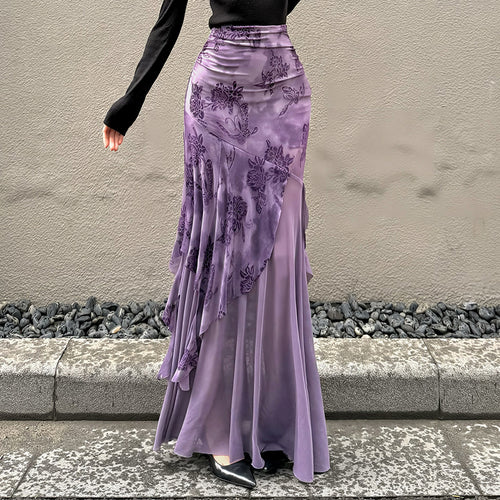 Damen Maxi-Rock mit floralem Design und asymmetrischem Schnitt EB