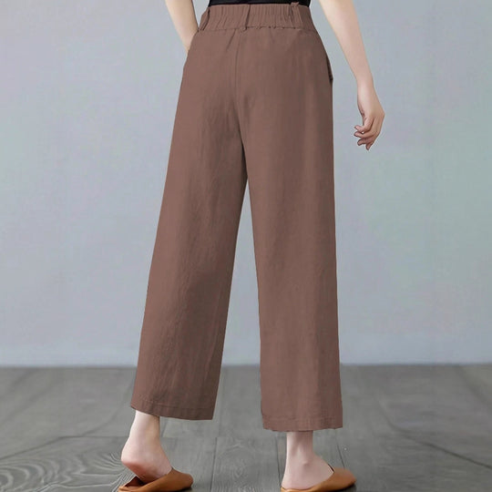 Damen Weite Leinenhose mit elastischem Bund und praktischen Seitentaschen EB