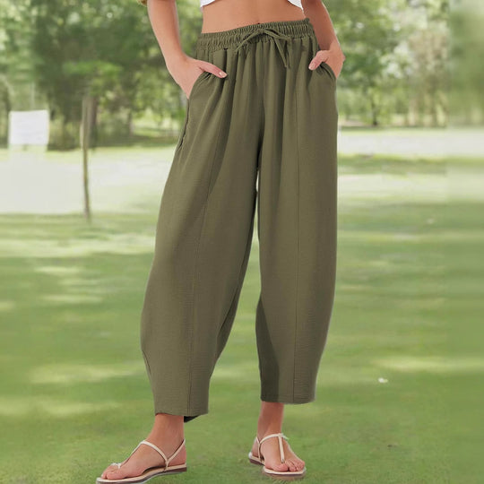 Damen lockere Freizeithose mit elastischem Bund und seitlichen Taschen EB