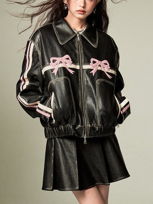 EB | Bowknot Zip Up Lederjacke