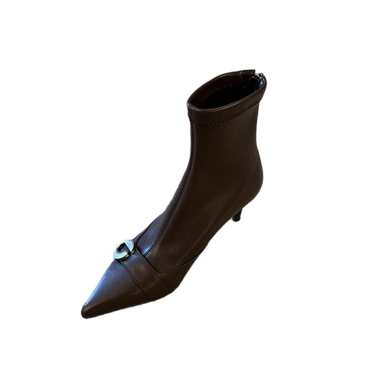 Damen elegante High Heel Stiefeletten mit modischer Schnallenverzierung EB