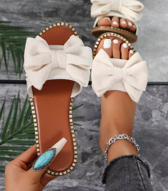 Damen elegante Sommer-Pantoletten mit großem Schleifen-Detail EB