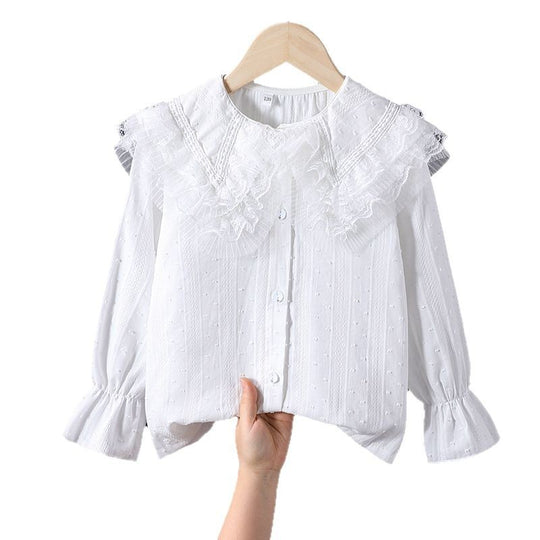 Mädchen Bluse mit voluminösem Rüschenkragen und feinen Stickereien EB