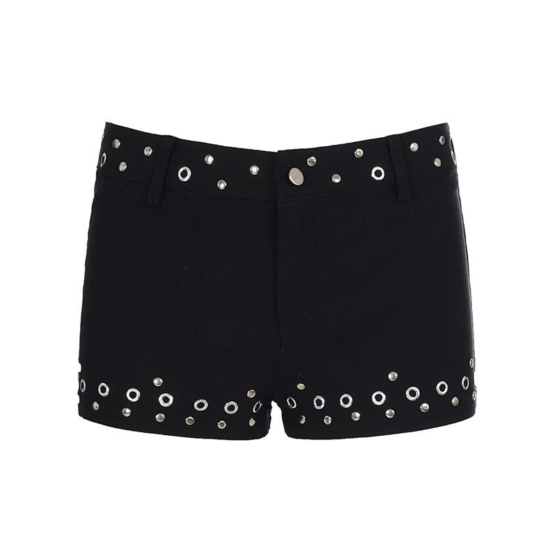 Damen Modische Shorts mit dekorativen Metallösen EB