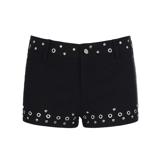 Damen Modische Shorts mit dekorativen Metallösen EB