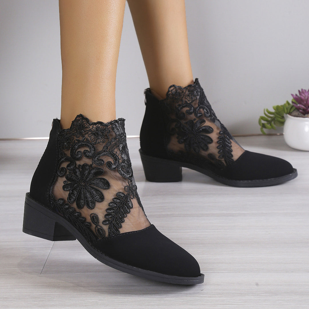 Damen modische Stiefeletten mit aufwendiger Spitzendecke EB