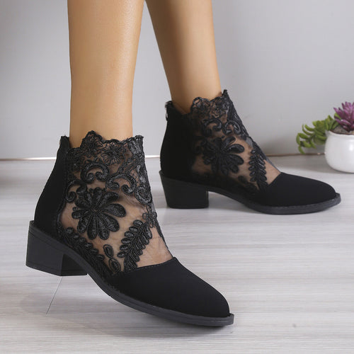 Damen modische Stiefeletten mit aufwendiger Spitzendecke EB