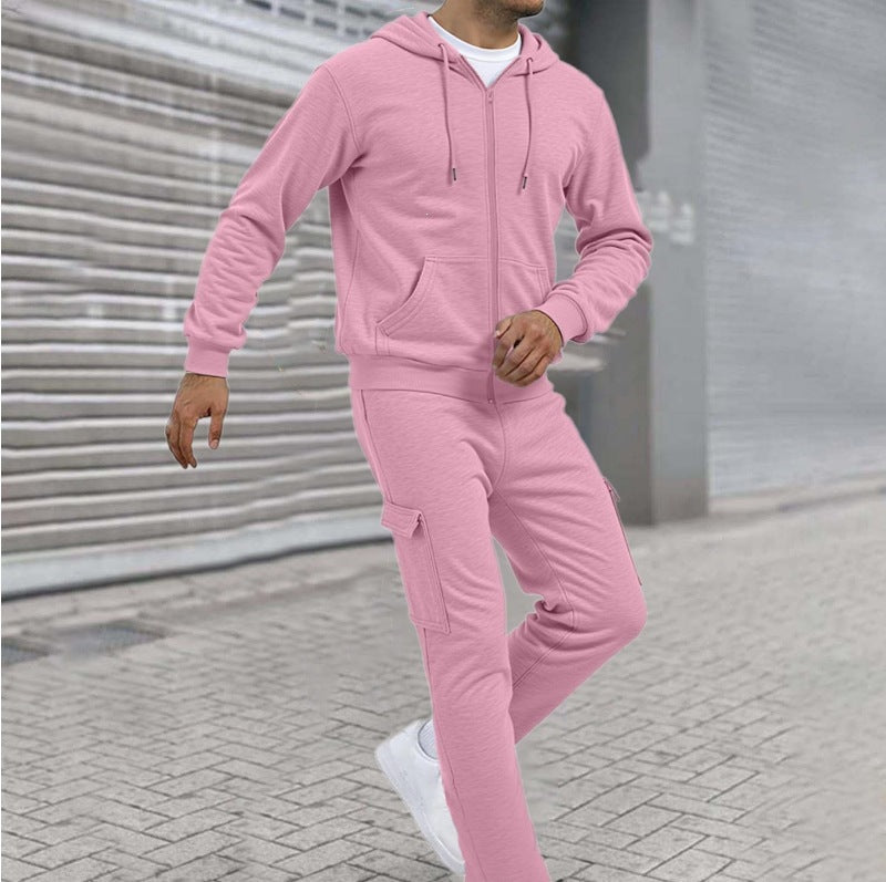 Herren nan athletischer Zip-Sweatset mit Cargo-Jogginghose, ergonomischen Nähten und gerippten Bündchen EB
