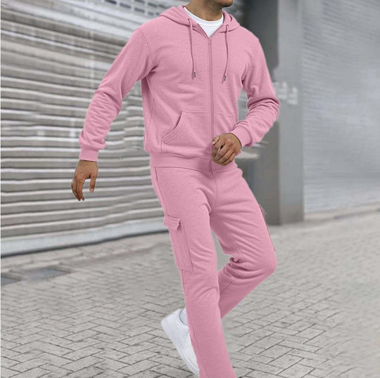 Herren nan athletischer Zip-Sweatset mit Cargo-Jogginghose, ergonomischen Nähten und gerippten Bündchen EB