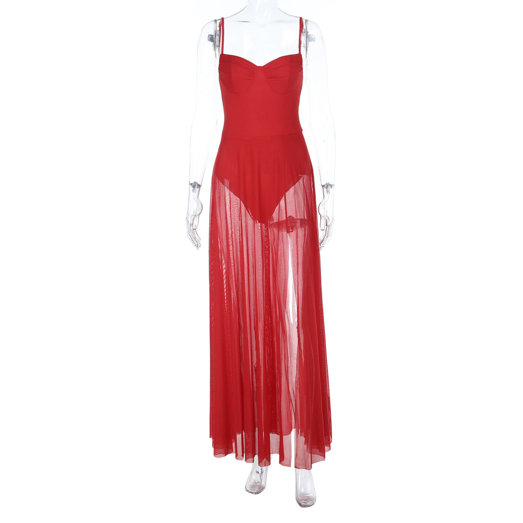 Damen Transparente Maxi-Robe mit elegantem Bustier-Oberteil EB