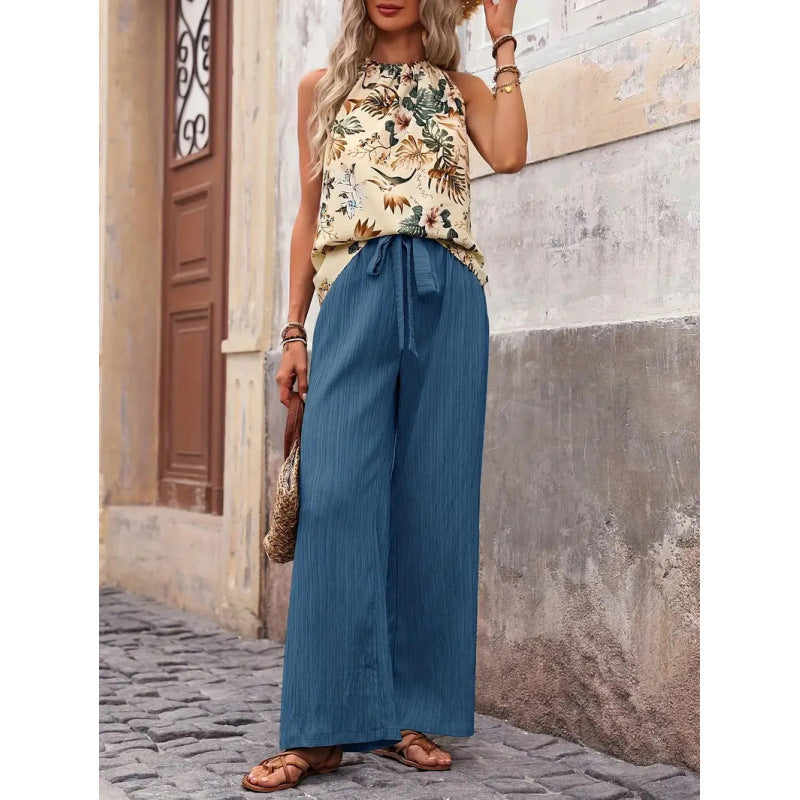 Damen Freizeithose mit gestreiftem Design und hochwertigem Taillengürtel EB