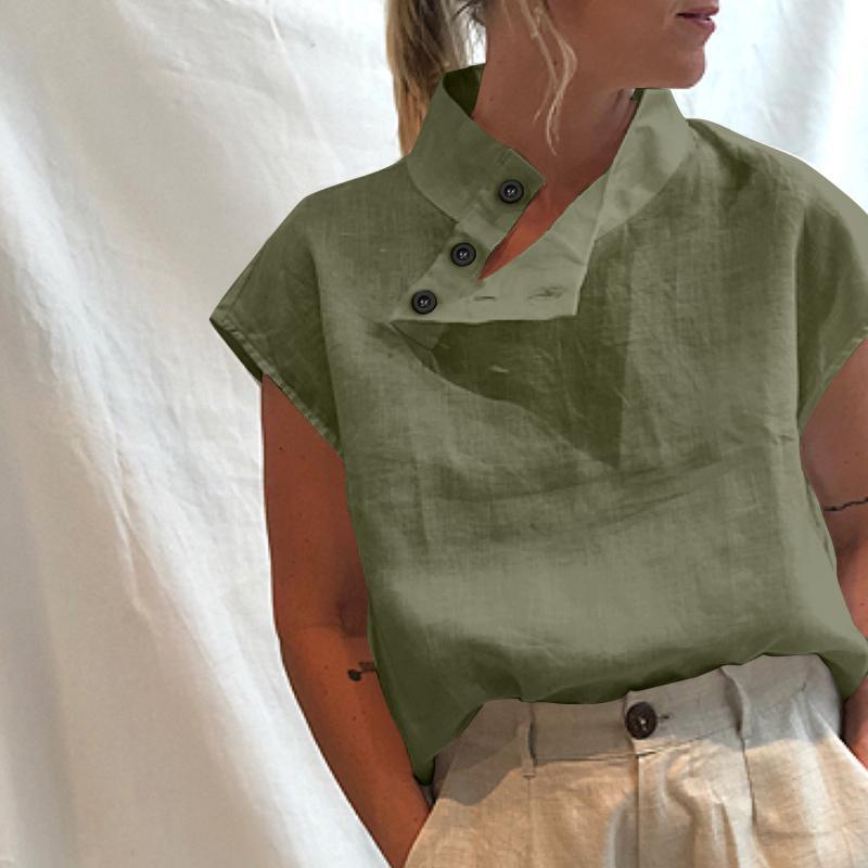 Damen moderne Bluse mit Stehkragen und eleganten Knopfdetails EB