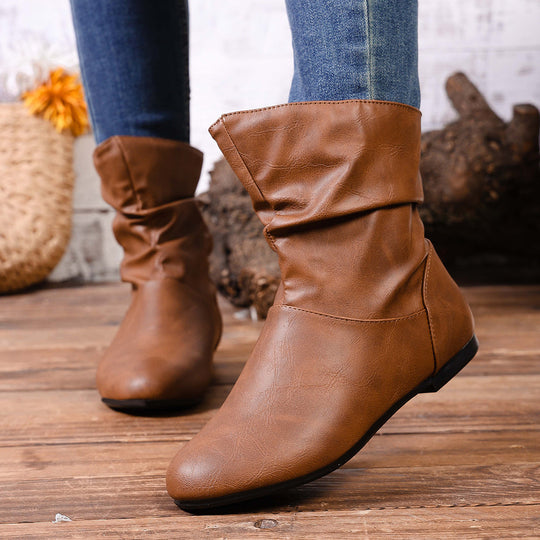 Damen  weiche Slouch-Stiefel mit flacher Laufsohle und gerafftem Schaft EB