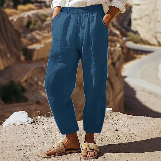 Damen Casual-Chino Leinenoptik Culotte mit elastischem Tunnelzugbund und Eingrifftaschen EB