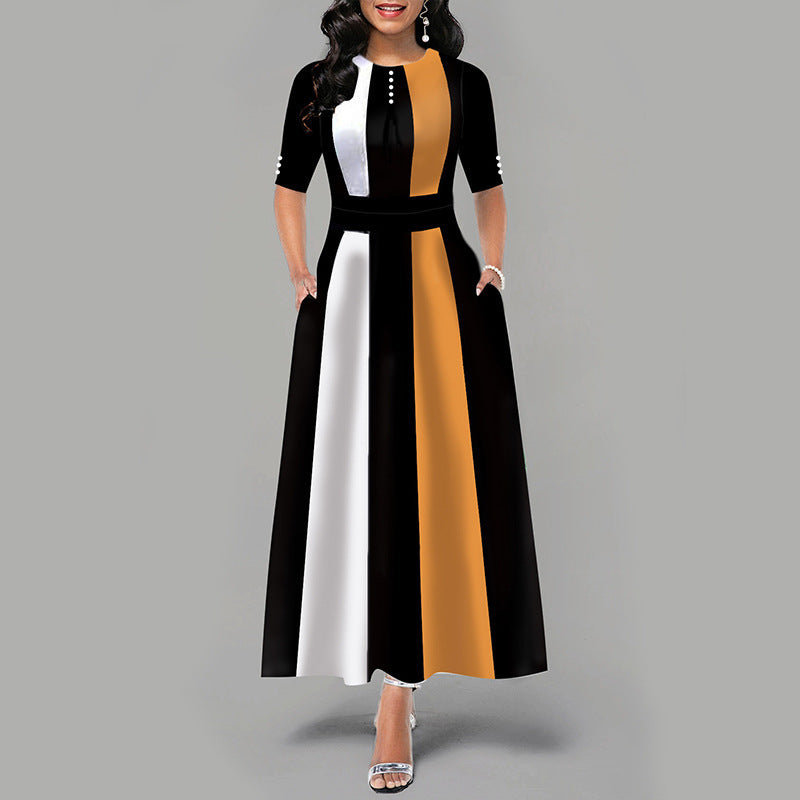 Damen Maxikleid mit modernem Blockdesign und seitlichen Taschen EB