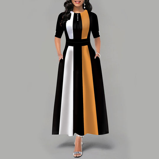 Damen Maxikleid mit modernem Blockdesign und seitlichen Taschen EB