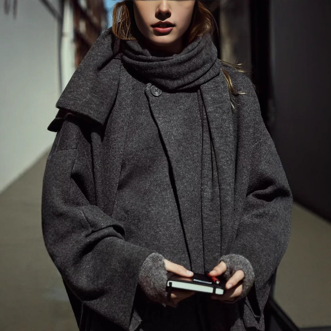 Damen asymmetrische Wickeljacke mit großem Kragen EB