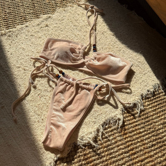 Damen Luxuriöser Bandeau-Bikini mit verstellbaren Trägern und dekorativen Perlen EB