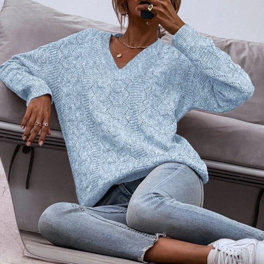 Damen Strickpullover mit V-Ausschnitt und lockerer Passform EB
