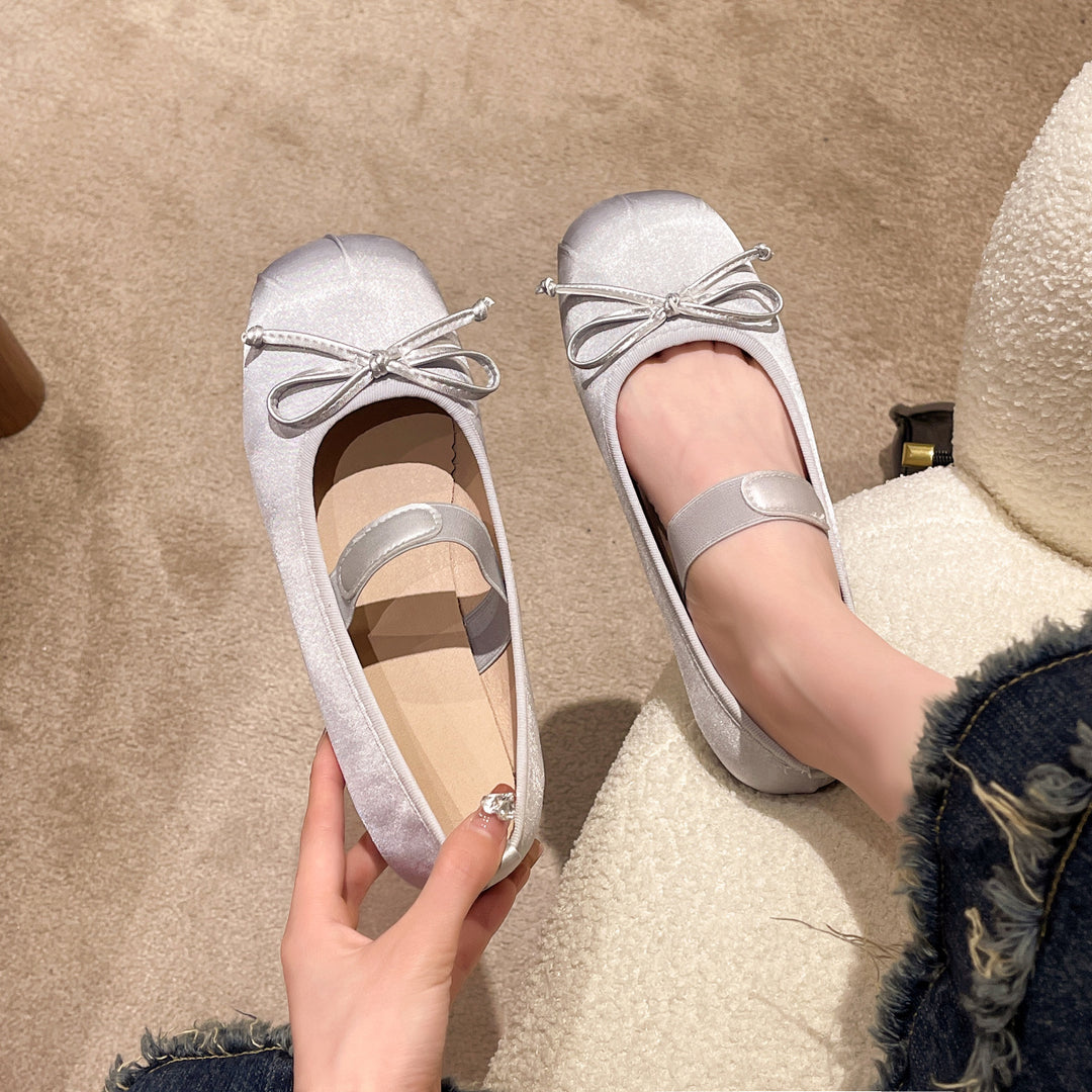 Damen elegante Ballerinas mit verstellbarem Riemen und Schleifenverzierung EB