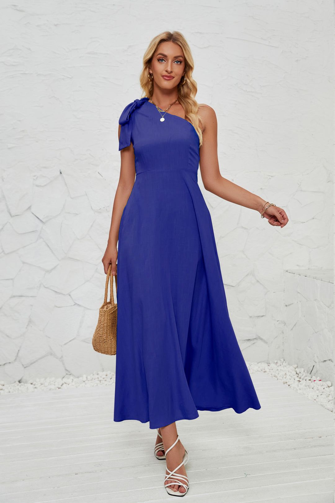 Damen Maxikleid mit asymmetrischem Design und Trägerdetail EB