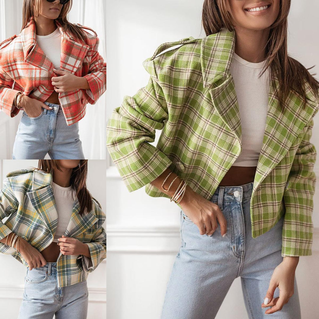 Damen Karierter Kurzblazer mit schickem Schnitt und modischen Details EB