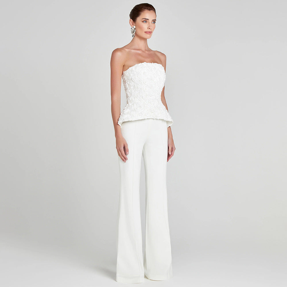 Damen Elegantes Peplum-Top mit ausgestellter Hose EB