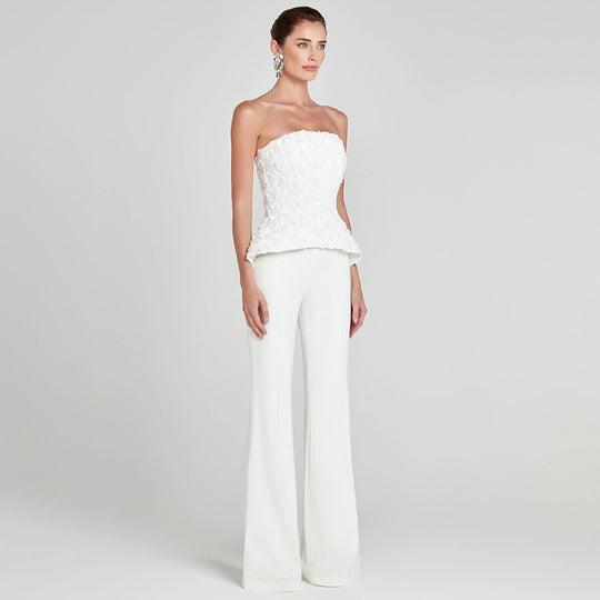 Damen Elegantes Peplum-Top mit ausgestellter Hose EB