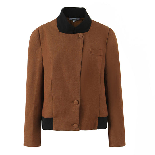 Damen modische Kurzjacke mit elegante Knopfleiste und kontrastierendem Kragen EB