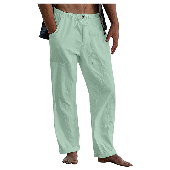 Herren nan lockere Leinenhose mit Gummibund und aufgesetzten Seitentaschen EB