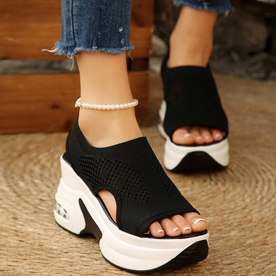 Damen Wedge-Sandalen mit atmungsaktiver Textil-Oberfläche und stoßdämpfender Sohle EB