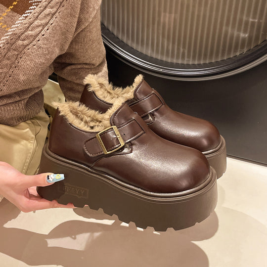 Damen Plattform Clogs mit luxuriösem Kunstfell-Innenfutter und stylischem Riemen EB