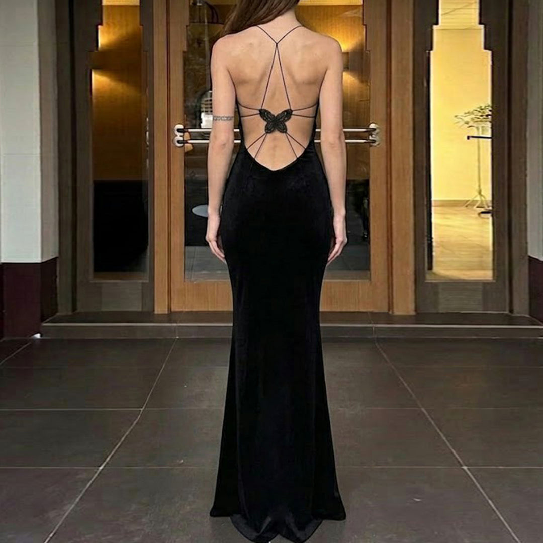 Damen Maxi-Kleid mit verstellbaren Spaghetti-Trägern und elegantem Rückenausschnitt EB