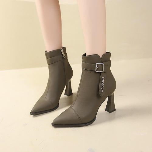 Damen Elegante Stiefeletten mit hohem Absatz und modischem Riemen EB